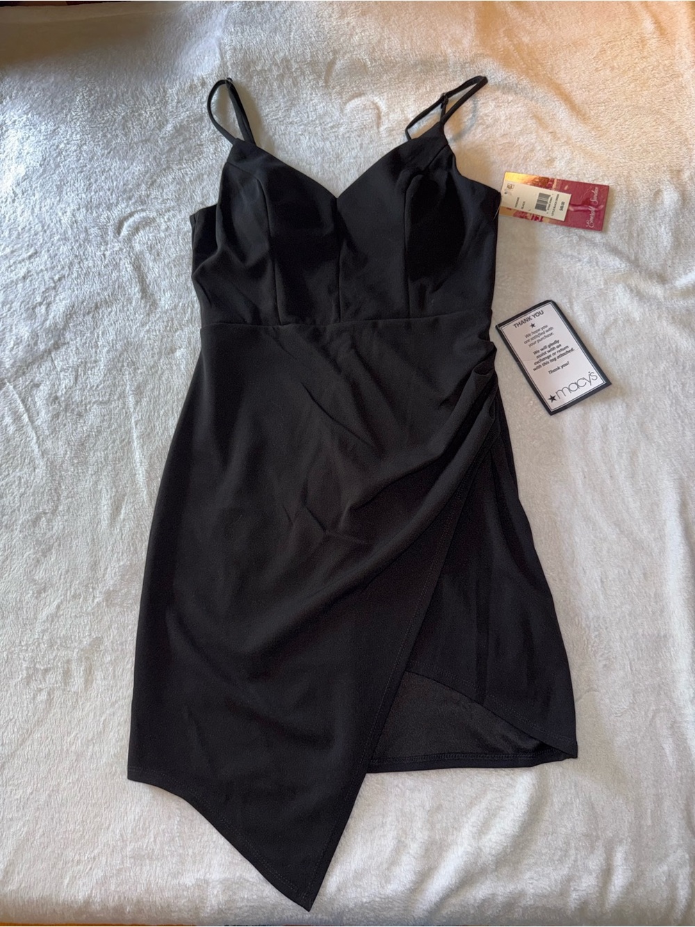 Emerald Sundae NWT Black Satin Faux Wrap Mini Dress Spaghetti Strap